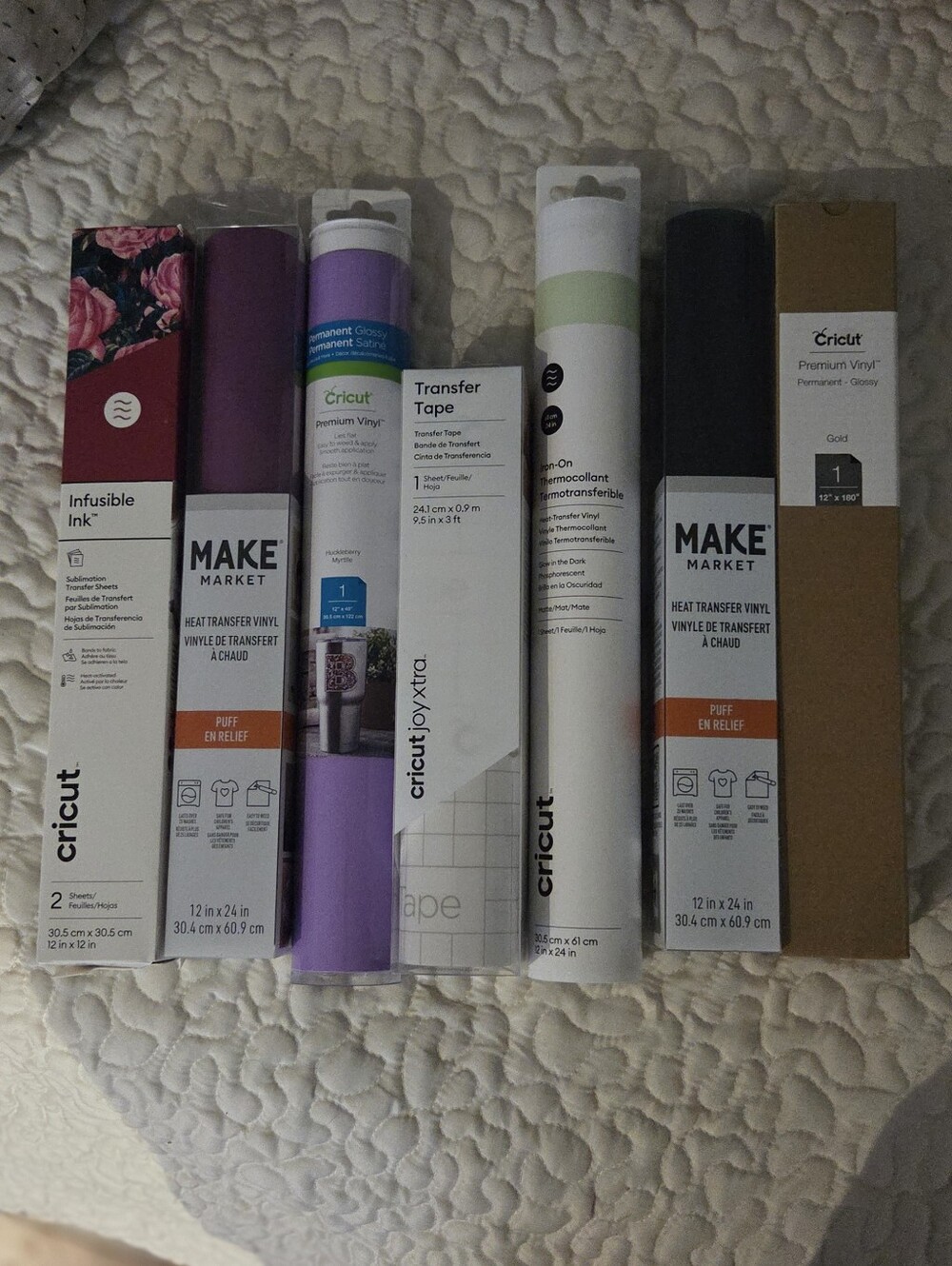 Cricut Heat Transfer & Adhesive Rolls in Purple, Lavender, Black, Gold, White